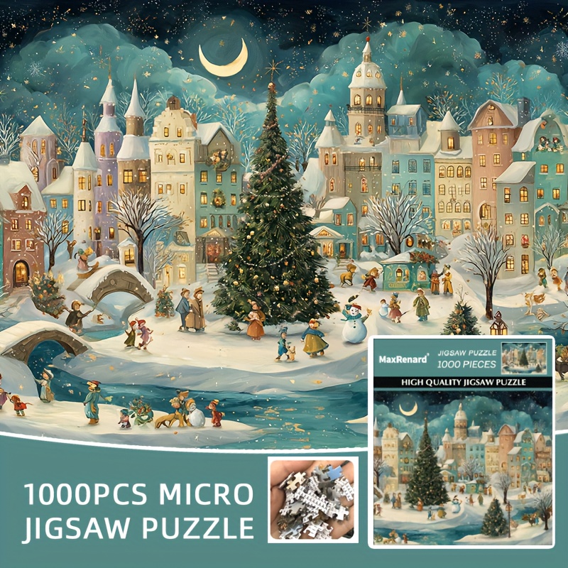 Jigsaw Puzzle Adult - 大人向けクリスマスジグソーパズル - 暖かい冬の雪景色が描かれた、挑戦的なミニ1000ピースの小さな木製パズル