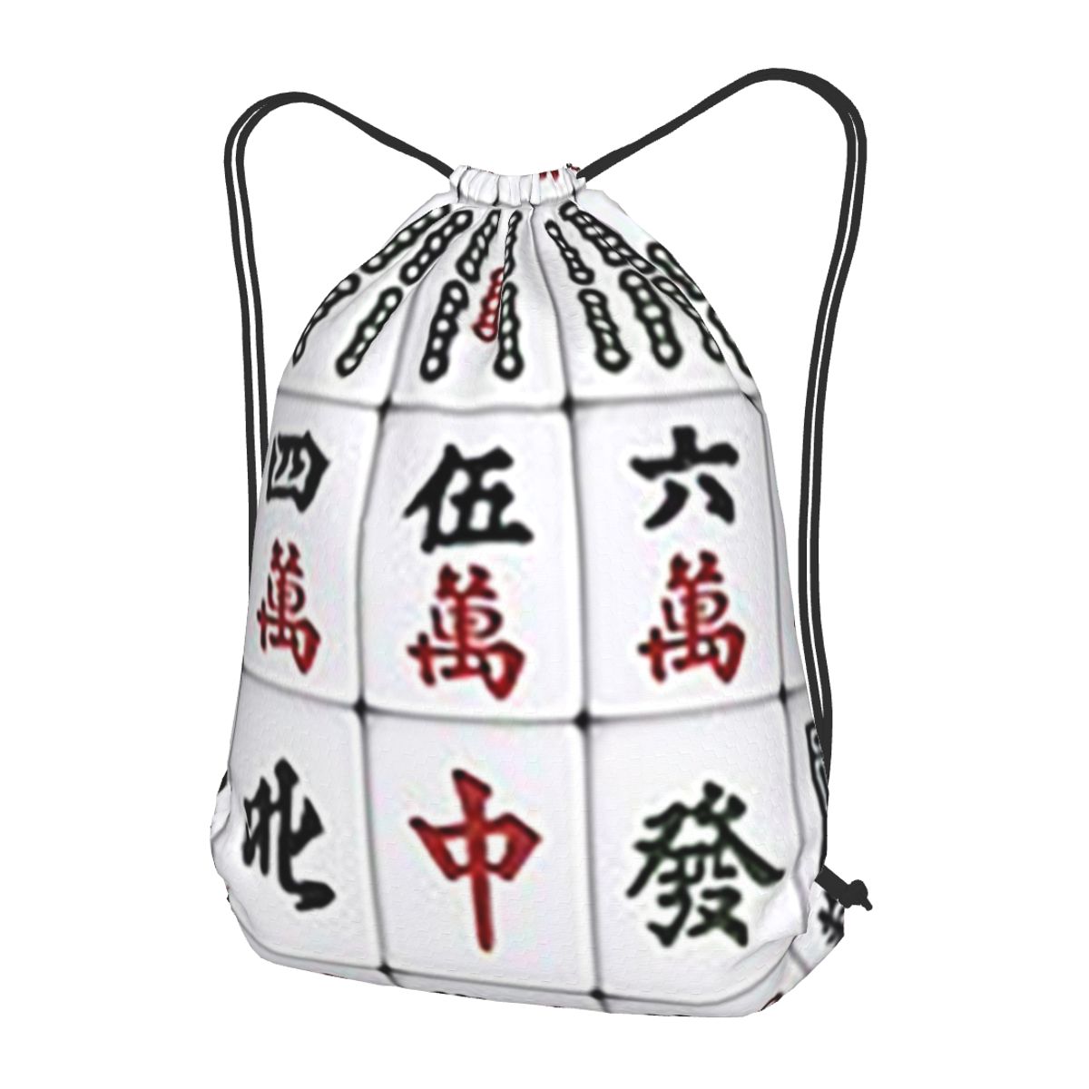 Tile Bag Drawstring - 麻雀牌柄バックパック多機能巾着バンドルポケットスポーツバッグブックバッグ男性女性学校用