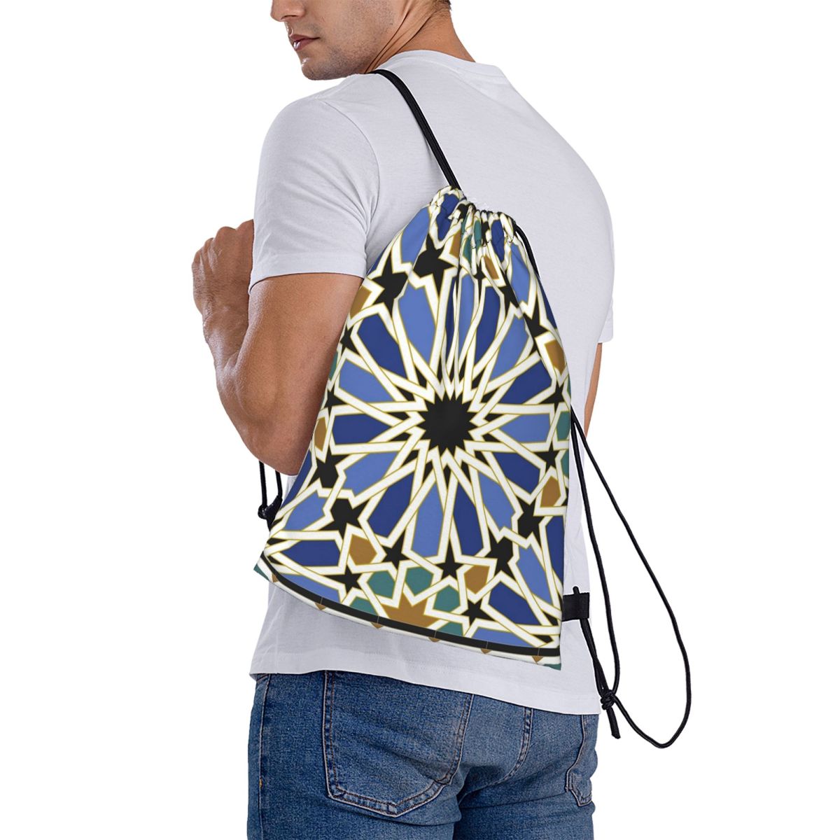 Tile Bag Drawstring - アラビアタイル I バックパック多機能巾着バッグ靴バッグブックバッグ男性女性学校用