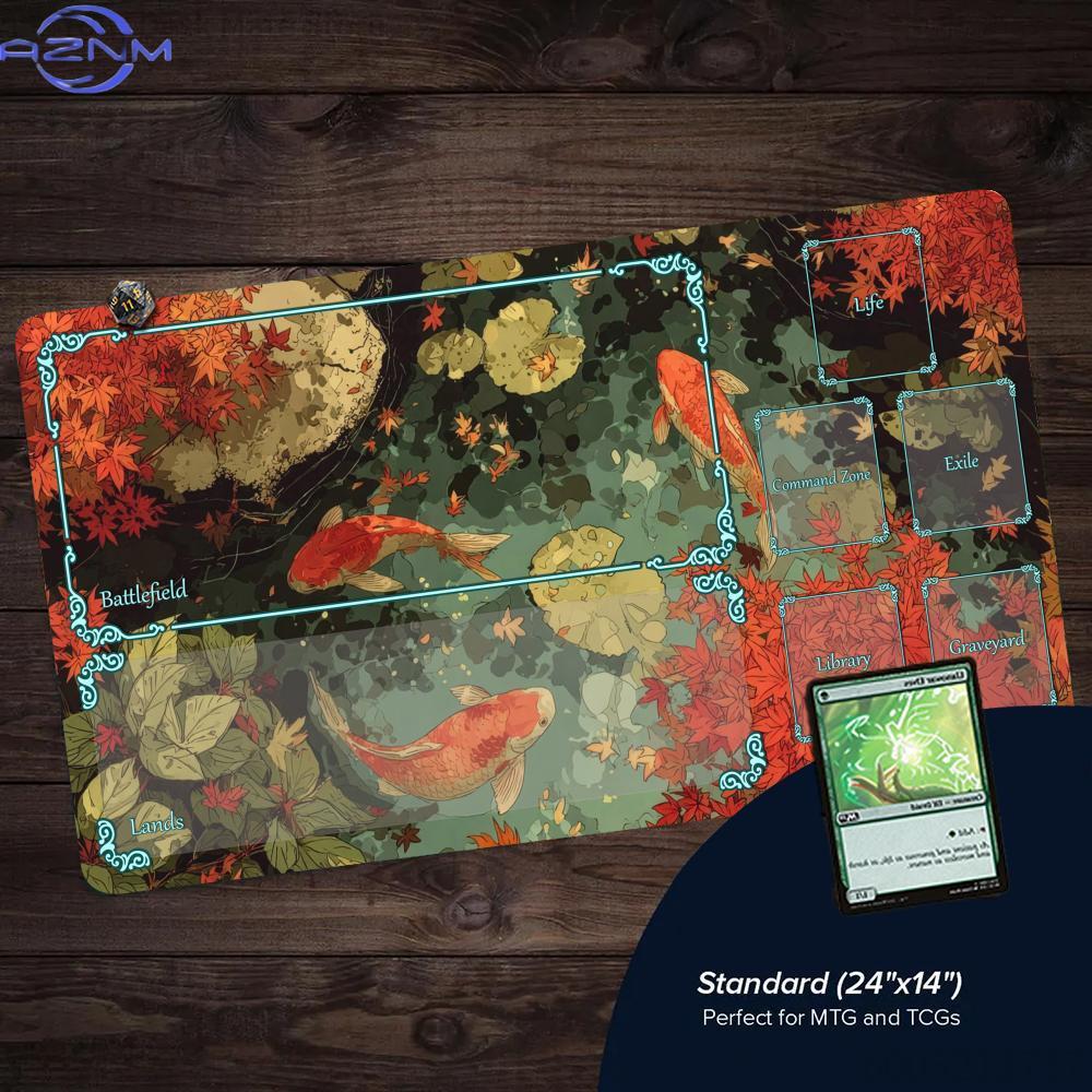 Play Mat Neoprene - アート風鯉柄デザインMTGプレイマット マジックカードバトルマット 滑り止めステッチエッジ タペテマジックmtg テーブルトッププレイマット