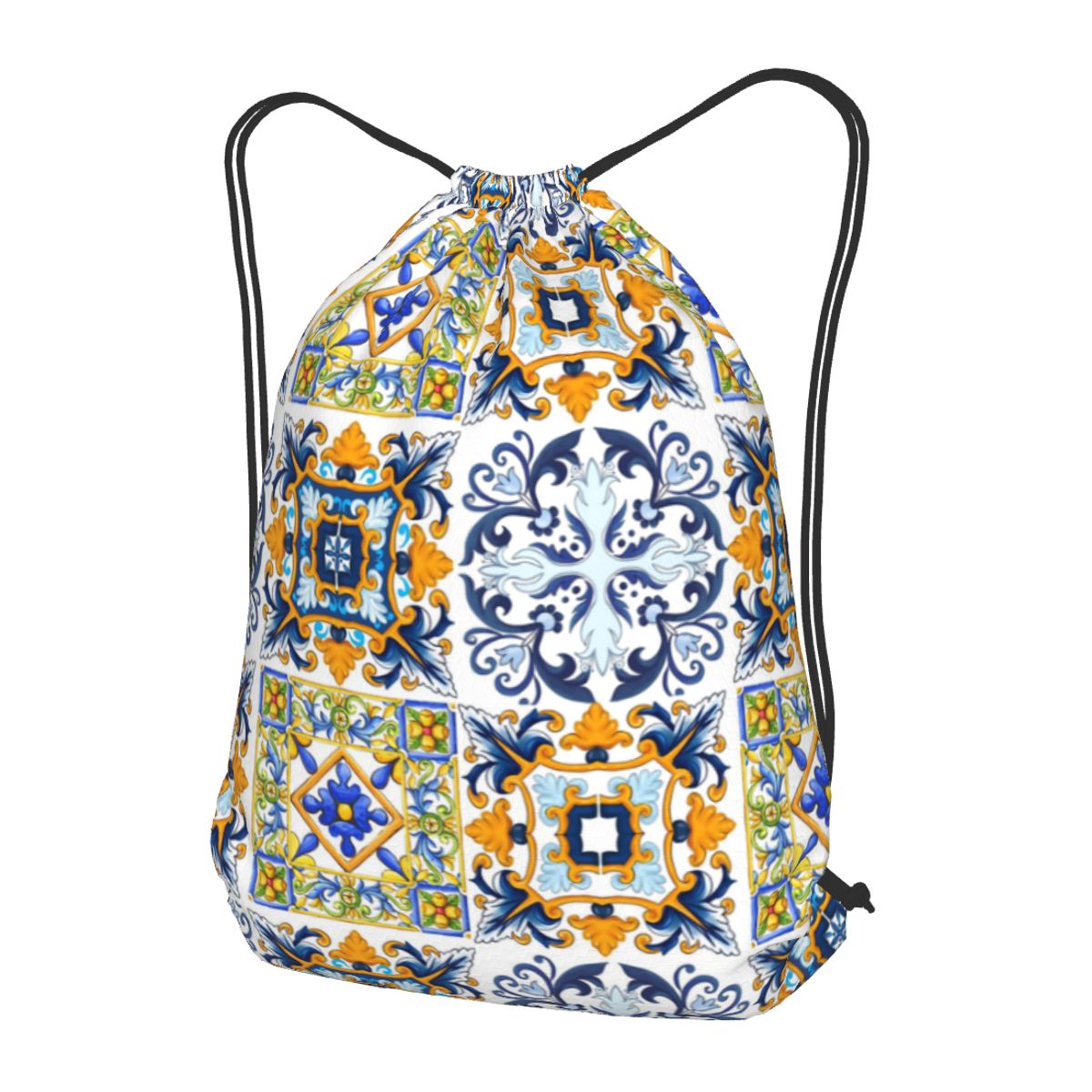 Tile Bag Drawstring - シチリアタイルのコピー、地中海、モザイク、装飾的なバックパック、多機能巾着バッグ、スポーツバッグ、旅行用ブックバッグ