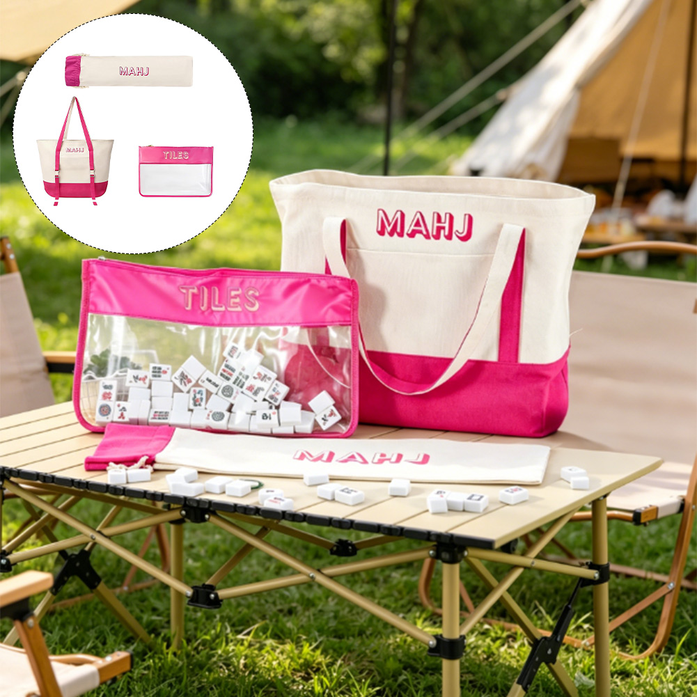 Tile Bag Drawstring - 2026年新型多機能キャンバス麻雀バッグセット、ジッパーポーチと巾着ケース付き、牌収納、旅行、ゲームナイト、携帯用バッグ