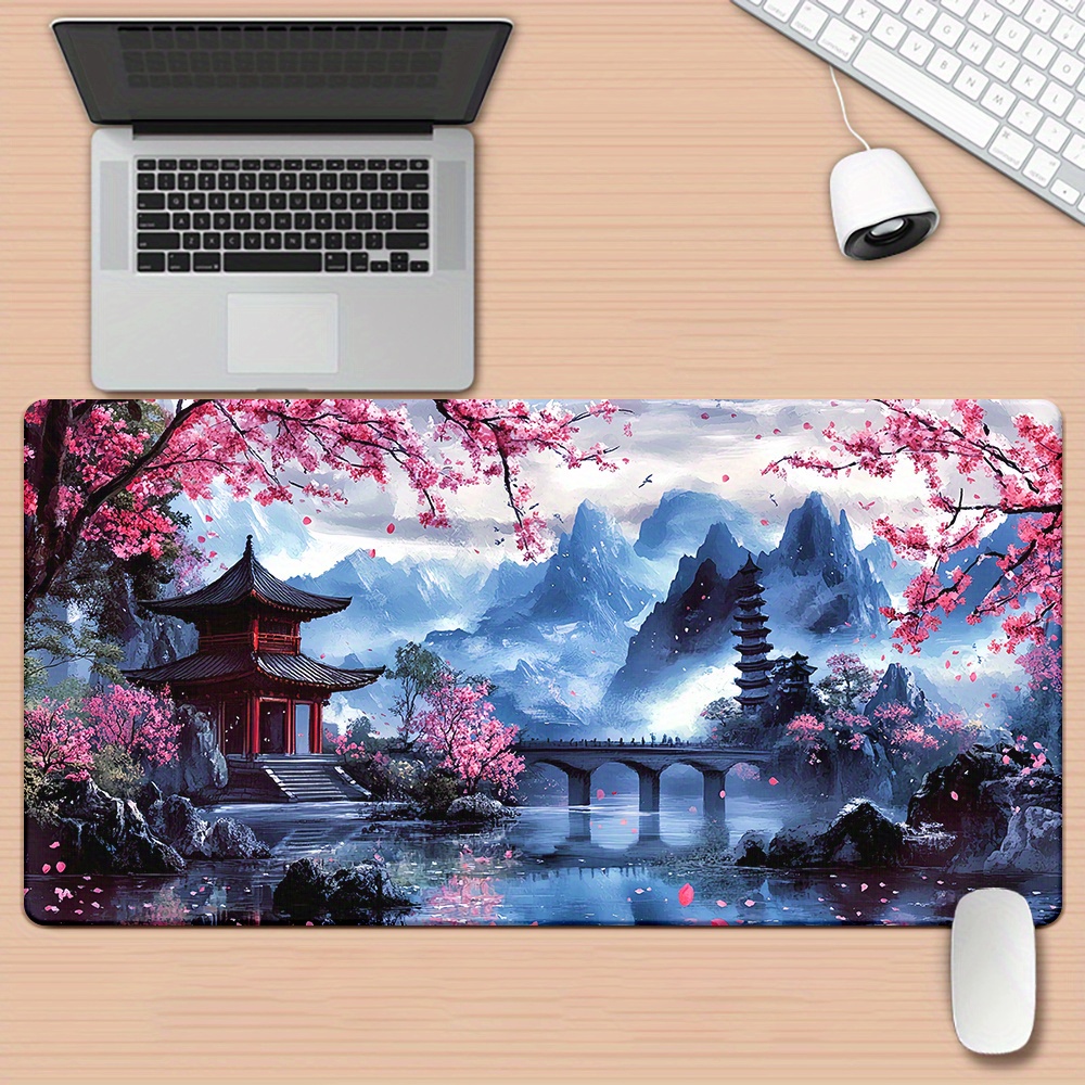 Play Mat Neoprene - 桜水墨画風景マウスパッドデスクマットゲームマット滑り止め耐久性のあるオフィスアクセサリーマウスマットマウスパッド