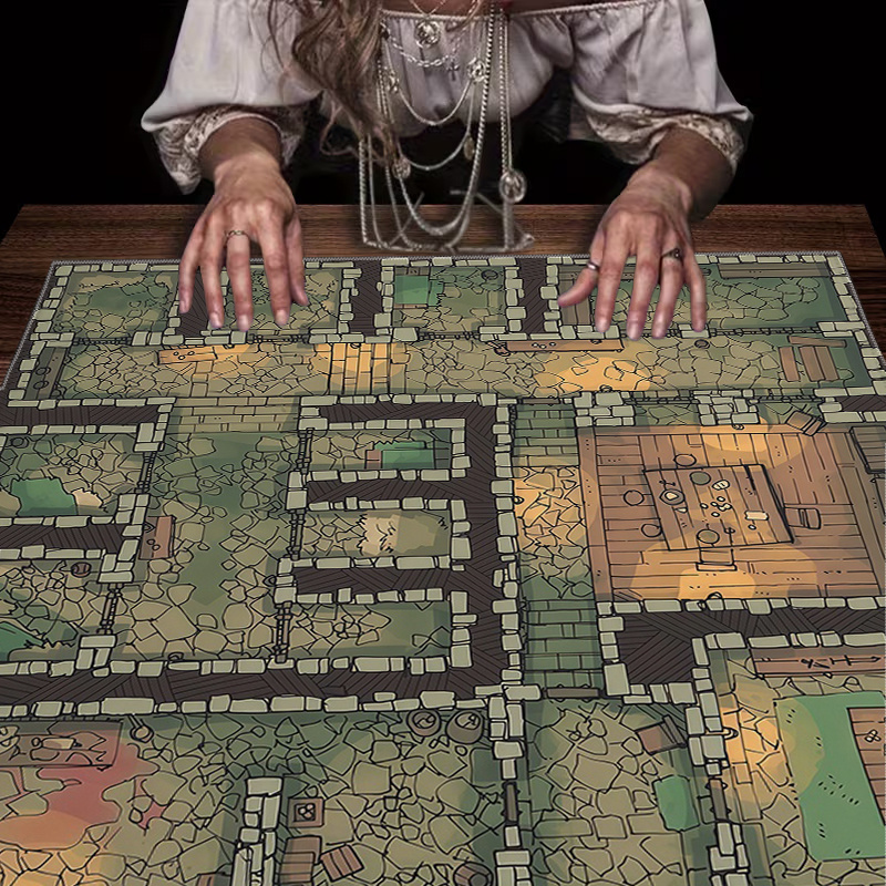 Board Game Hotel - 1pc ダンジョン迷路ゲームテーブルクロス – ボードゲーム、D&D、家の装飾用のファンタジーRPGマット 50x50cm 90x90cm