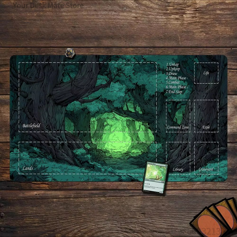 Play Mat Neoprene - MTG フォレストテーマプレイマット マジック・ザ・ギャザリング TCG ゲーミングマット バトルゾーン付き
