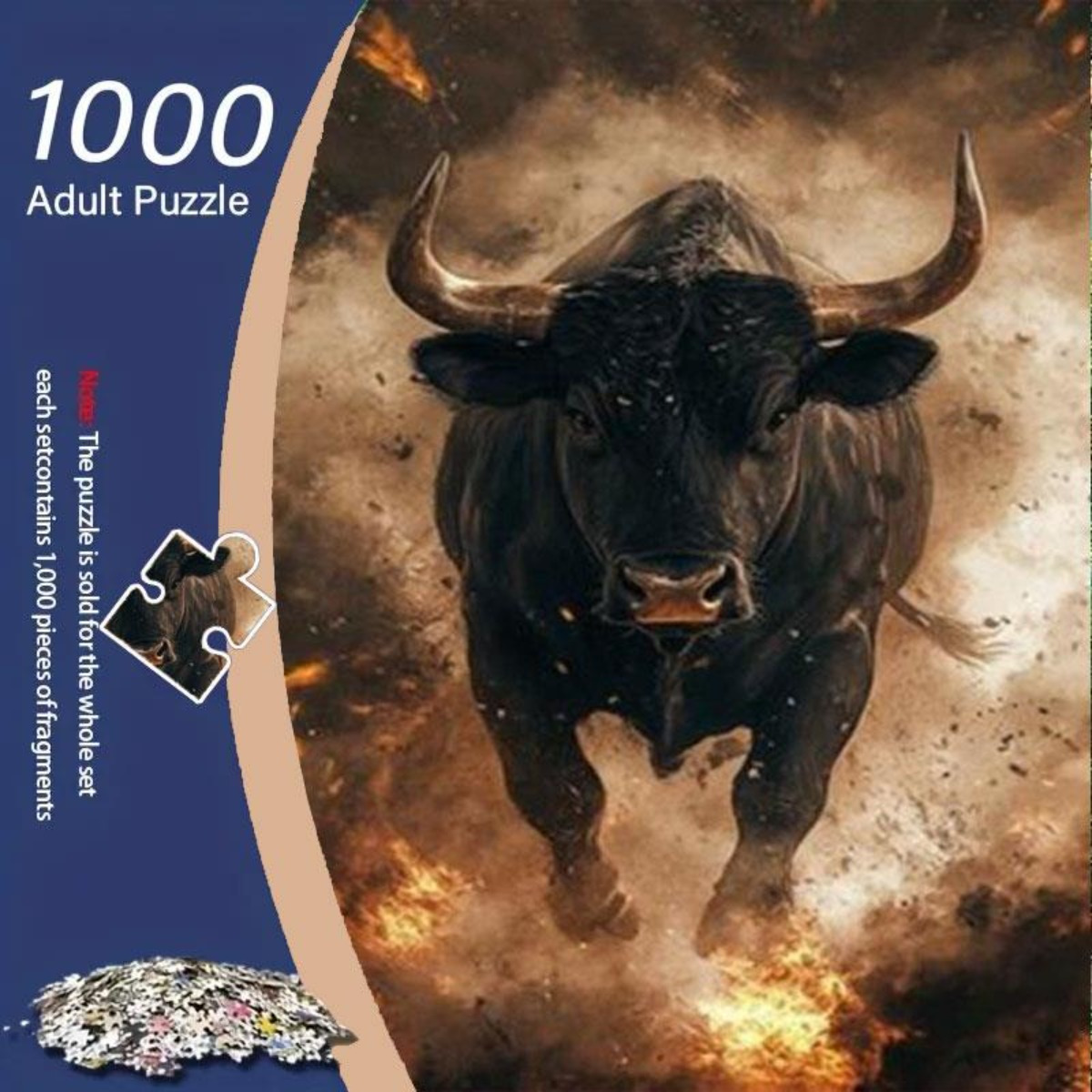 Jigsaw Puzzle Adult - 1000ピース 大人向けパズル - 煙の中の燃えるような雄牛、フレームレスの大型ジグソーパズル、ダイナミックなアクションシーン、挑戦的なパズル