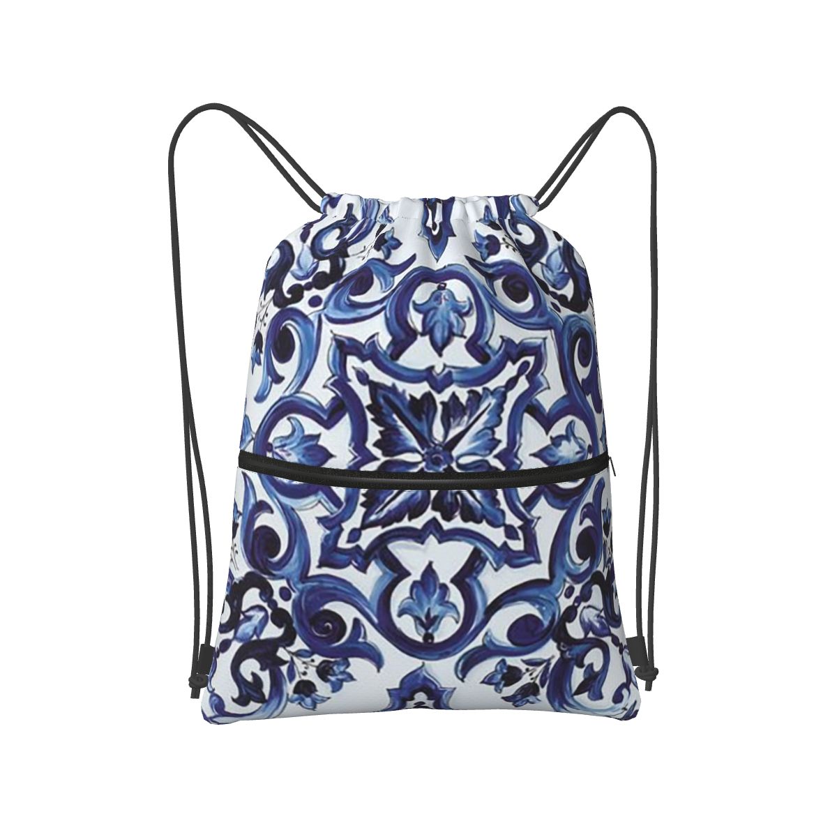 Tile Bag Drawstring - ブルー装飾花柄地中海シチリアタイルバックパックポータブル巾着バンドルポケットスポーツバッグブックバッグ男性女性用