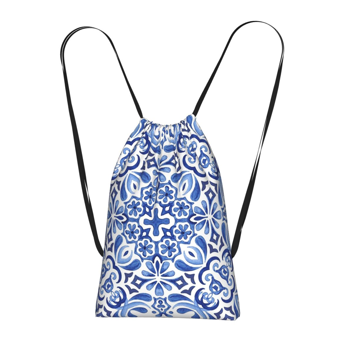 Tile Bag Drawstring - 地中海モザイクタイル アズレホス 巾着バックパック スポーツジムバッグ ポータブルトラベル巾着バッグ メンズ