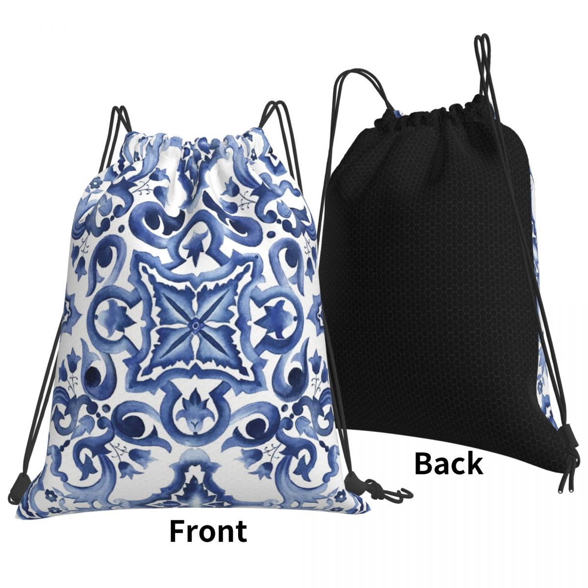 Tile Bag Drawstring - ブルー華やかな花柄地中海シチリアタイルバックパックポータブル巾着バッグスポーツバッグブックバッグ男性女性学校用
