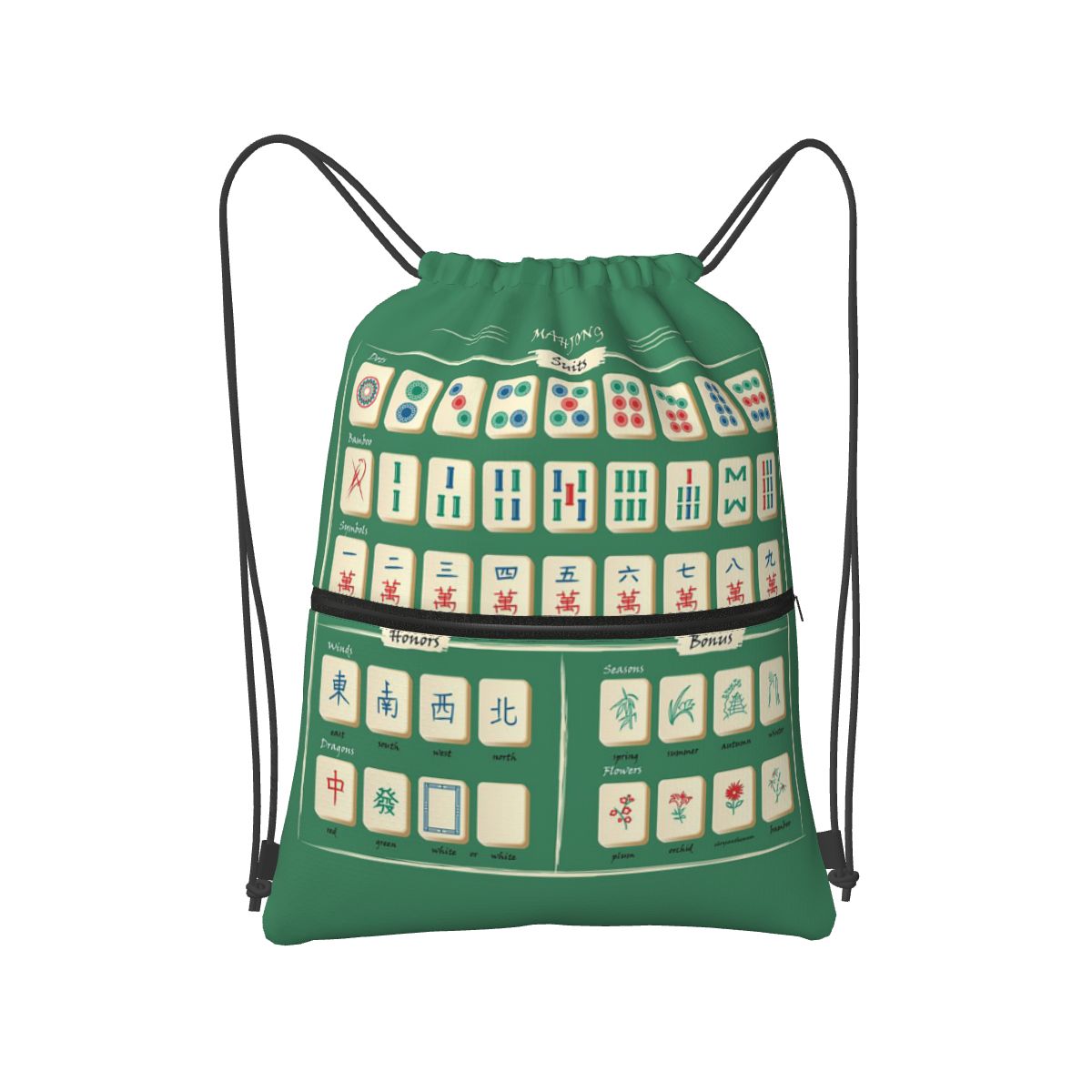 Tile Bag Drawstring - 麻雀牌模様のバックパック カジュアル巾着バンドルポケット シューズバッグ ブックバッグ 旅行 学校用
