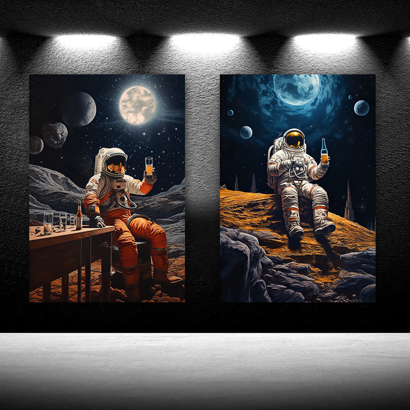 Board Game Hotel - モダンな宇宙飛行士のポスター,ビール,月,バー,キャンバスの絵画,宇宙飛行士,ポーカーゲーム,家の装飾