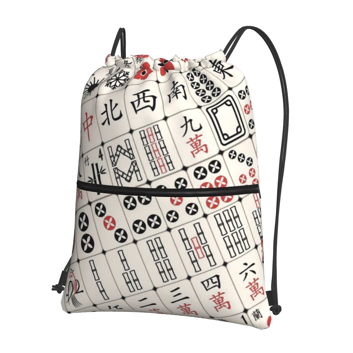 Tile Bag Drawstring - 麻雀牌模様のバックパック、ファッション巾着バッグ、スポーツバッグ、旅行や学校用のブックバッグ