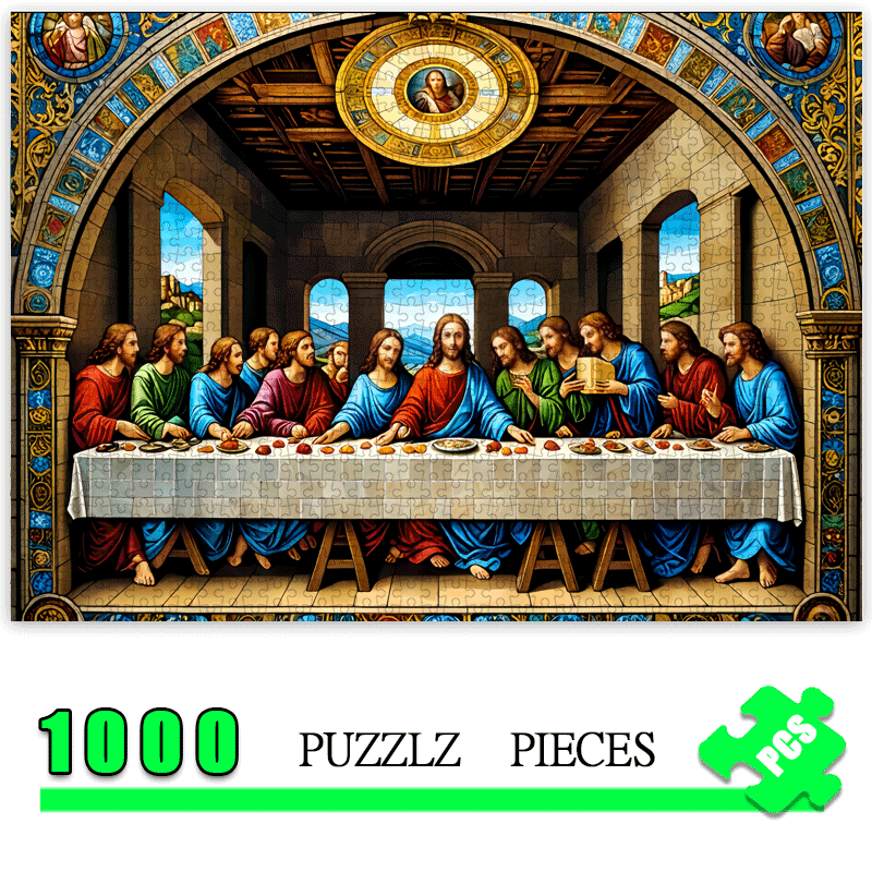 Jigsaw Puzzle Adult - レオナルド・ダ・ヴィンチ作「最後の晩餐」ジグソーパズル1000ピース - 大人や家族向けの大きな宗教芸術パズル、鮮やかな色、チャ