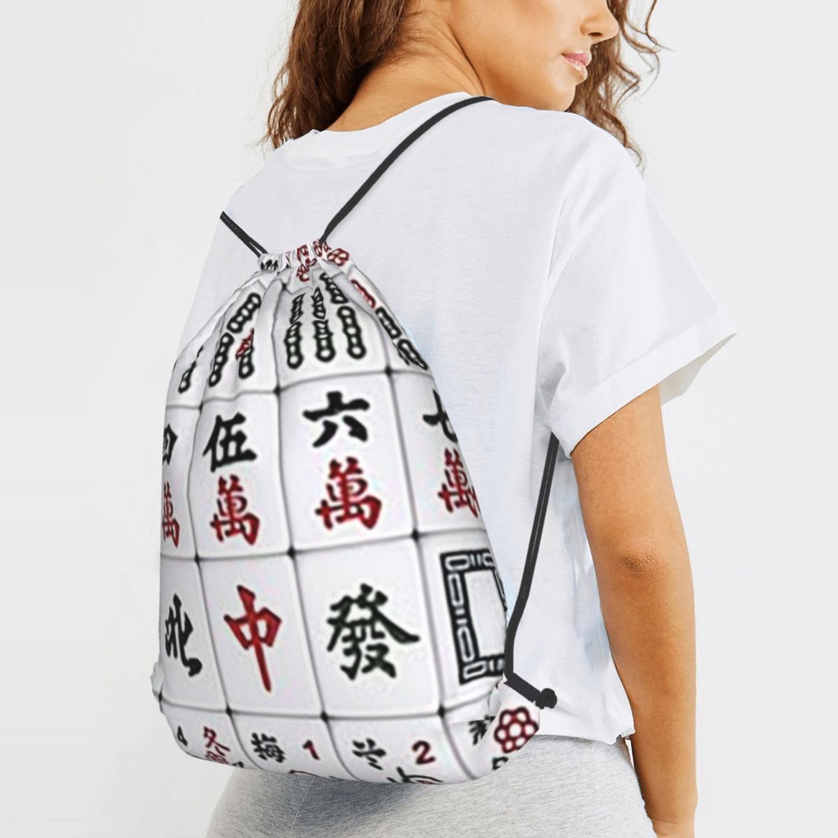 麻雀牌柄バックパック多機能巾着バンドルポケットスポーツバッグ - Tile Bag Drawstring のレビューと価格