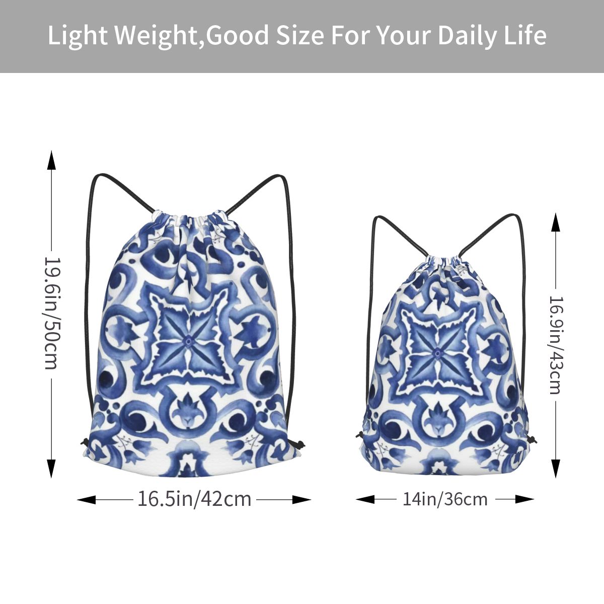 ブルーの華やかな花柄地中海シチリアタイルバックパック多機能巾 - Tile Bag Drawstring のレビューと価格