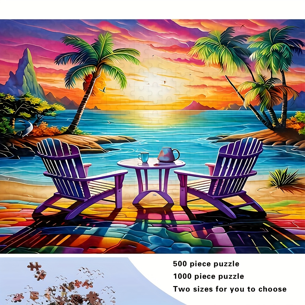 大人向けの紙製ジグソーパズル、トロピカルビーチの夕日とヴェネ - Jigsaw Puzzle Adult のレビューと価格