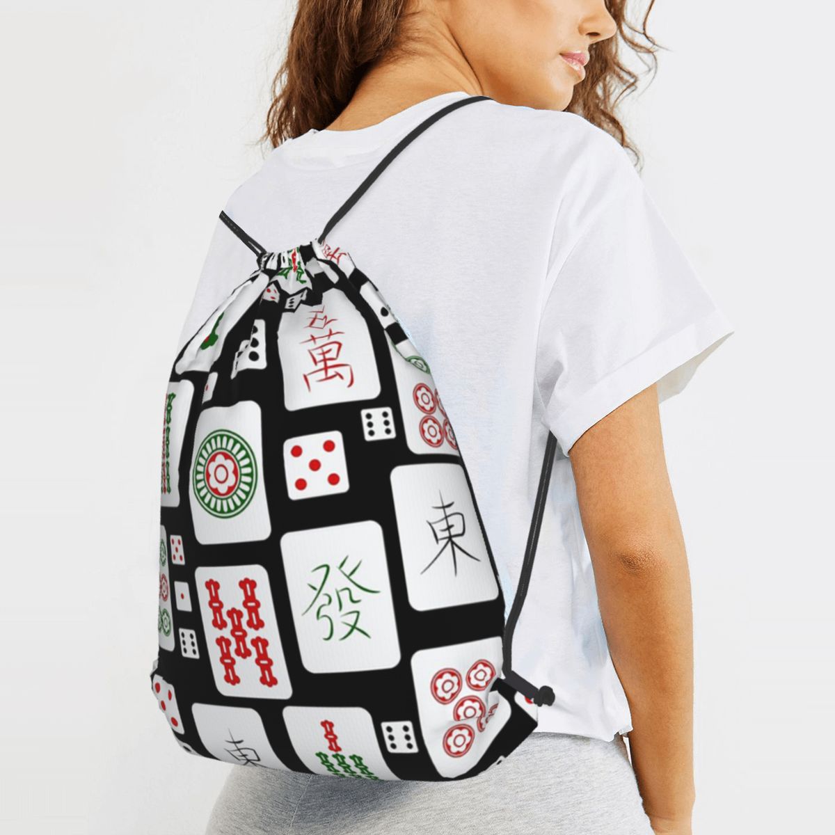 麻雀牌ゲームダイスバックパックカジュアル巾着バンドルポケット - Tile Bag Drawstring のレビューと価格