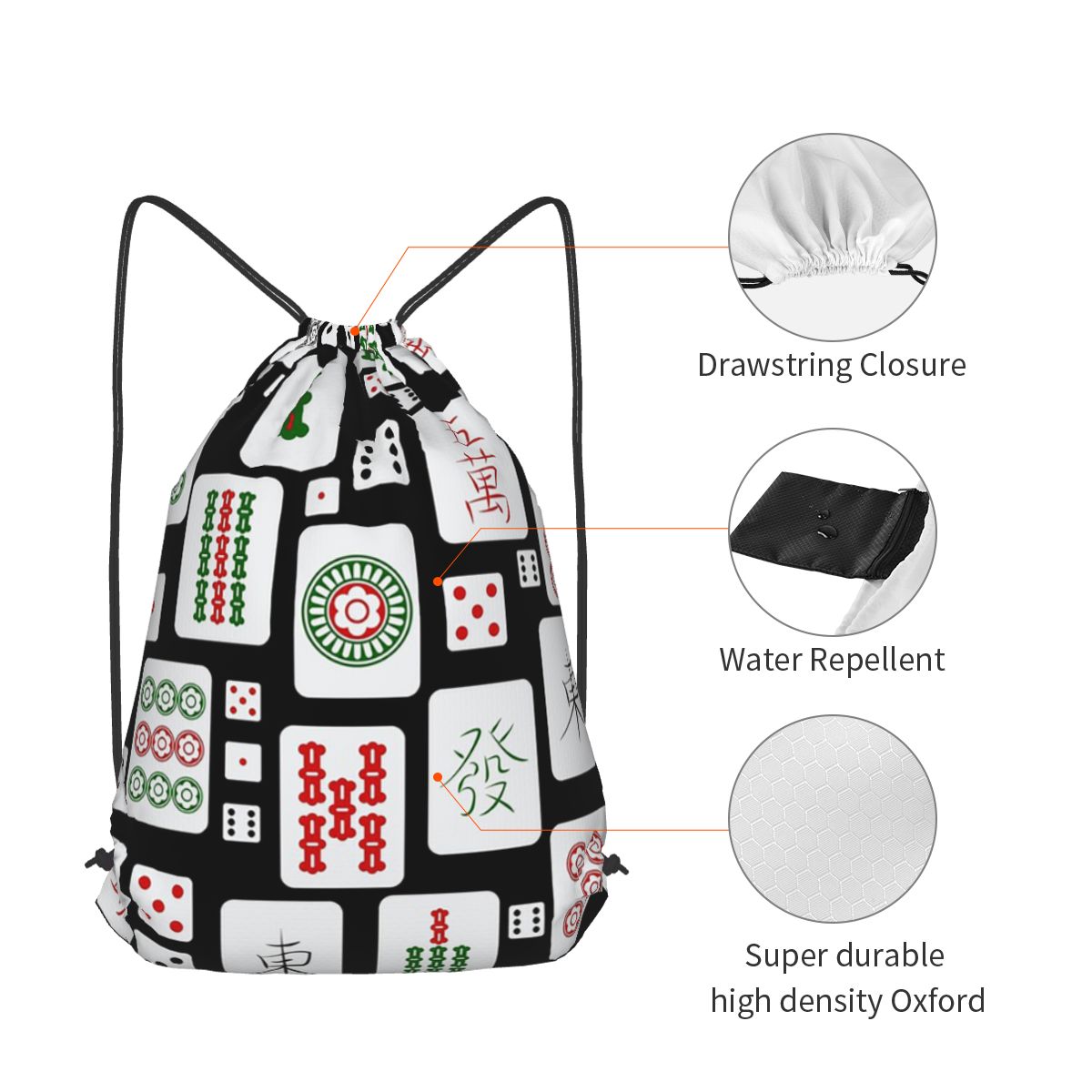 麻雀牌ゲームダイスバックパックカジュアル巾着バンドルポケット - Tile Bag Drawstring のレビューと価格