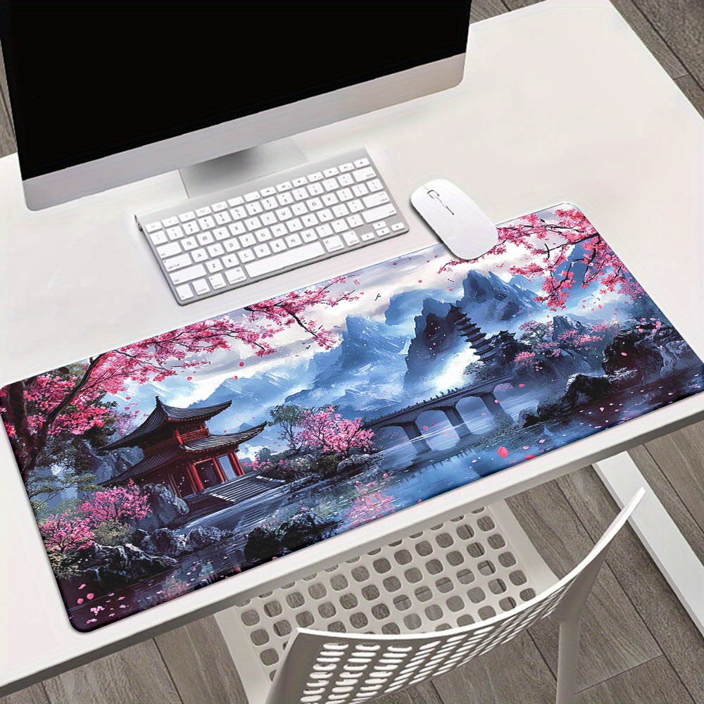 桜水墨画風景マウスパッドデスクマットゲームマット滑り止め耐久 - Play Mat Neoprene のレビューと価格