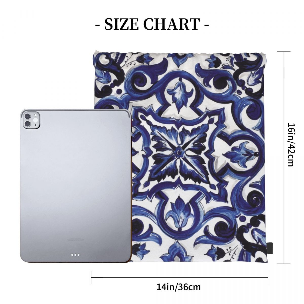 ブルー華やかな花柄地中海シチリアタイルバックパックファッショ - Tile Bag Drawstring のレビューと価格