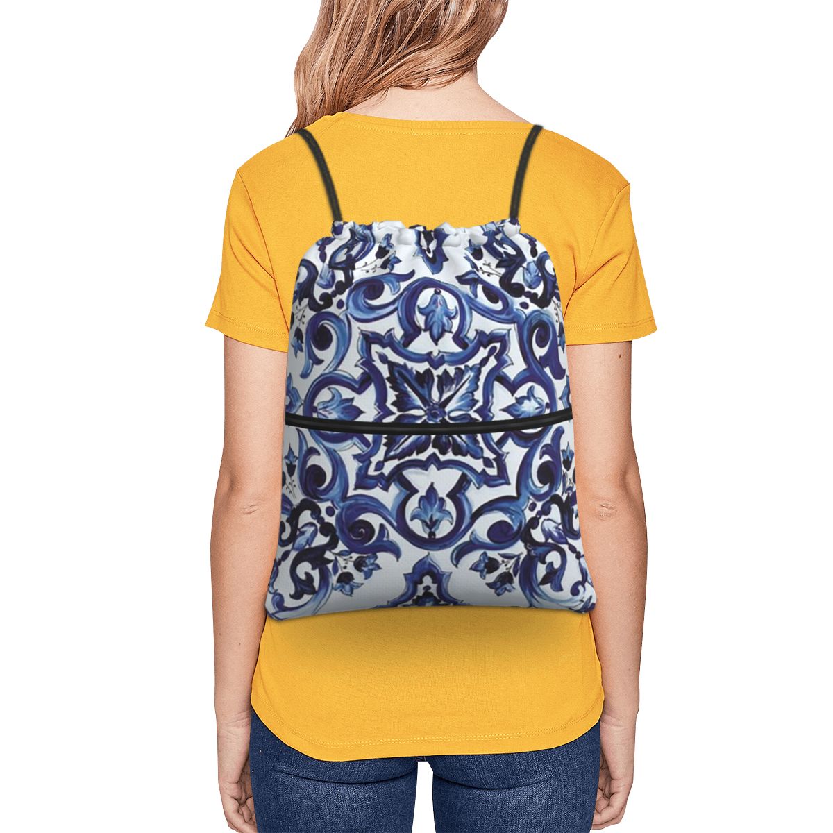 ブルー装飾花柄地中海シチリアタイルバックパックポータブル巾着 - Tile Bag Drawstring のレビューと価格