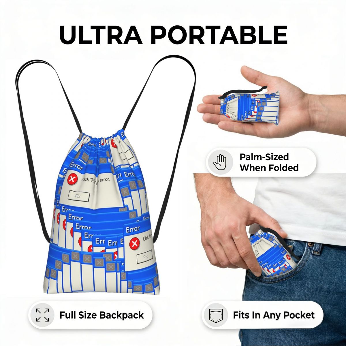 Windows XPエラー柄タイル柄巾着バックパック スポー - Tile Bag Drawstring のレビューと価格