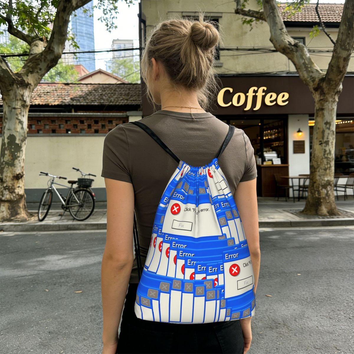 Windows XPエラー柄タイル柄巾着バックパック スポー - Tile Bag Drawstring のレビューと価格