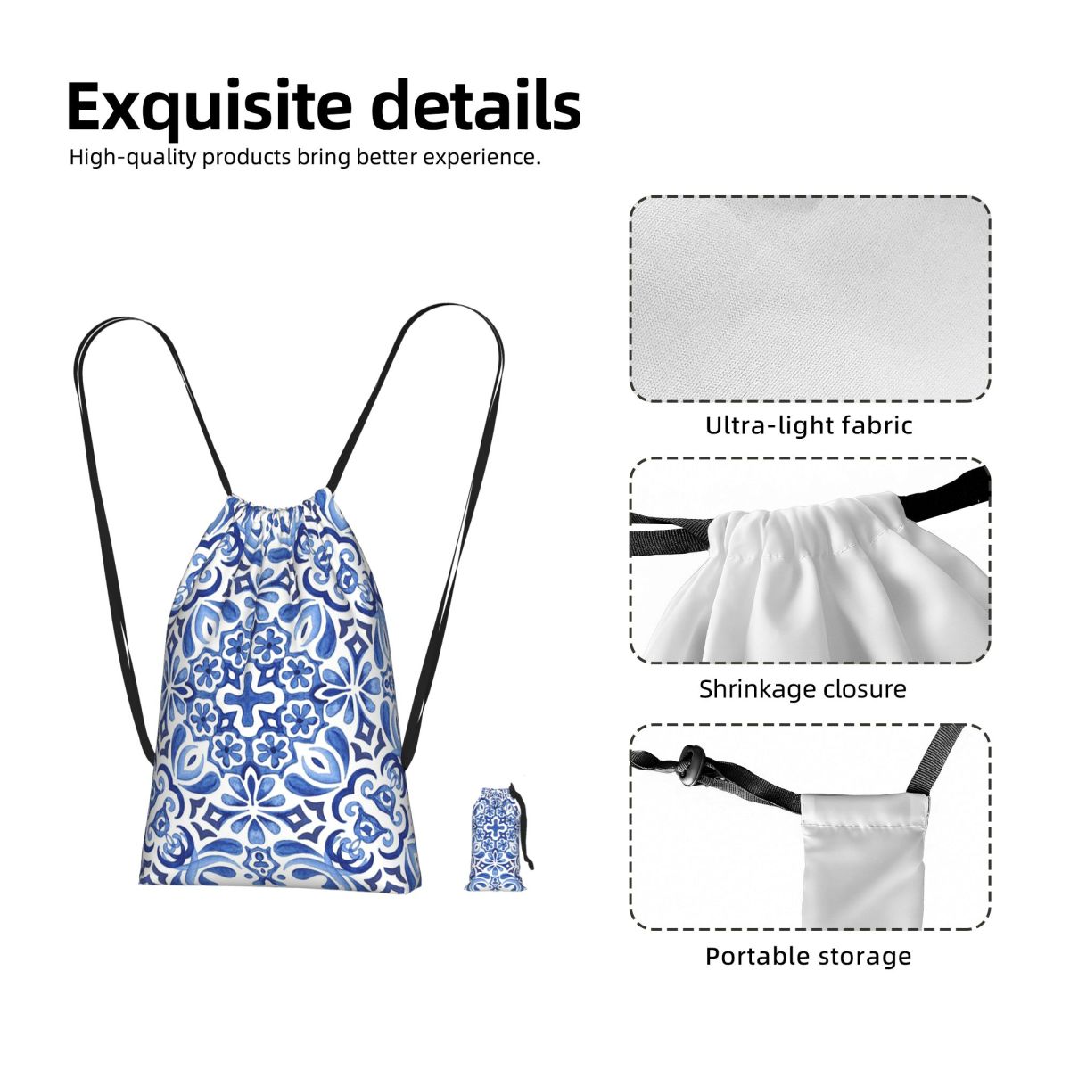 地中海モザイクタイル アズレホス 巾着バックパック スポーツ - Tile Bag Drawstring のレビューと価格