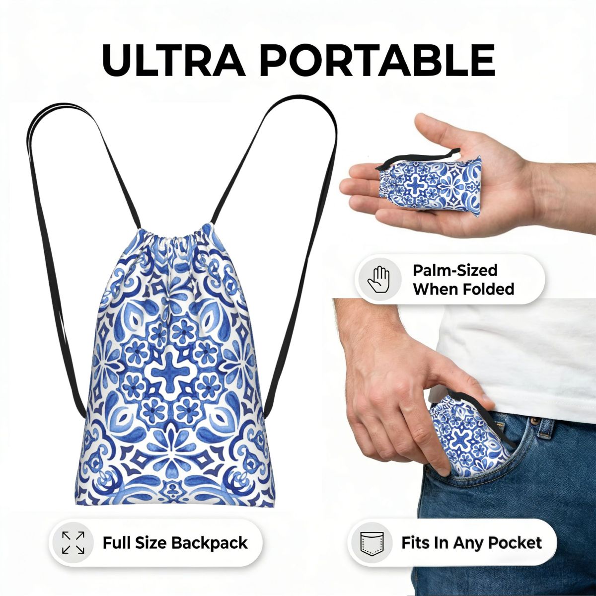 地中海モザイクタイル アズレホス 巾着バックパック スポーツ - Tile Bag Drawstring のレビューと価格