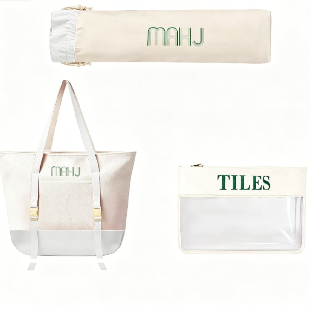 麻雀牌用キャンバストートバッグセット、透明ジッパー付きポーチ - Tile Bag Drawstring のレビューと価格