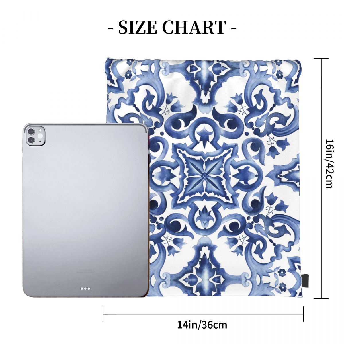 ブルー華やかな花柄地中海シチリアタイルバックパックポータブル - Tile Bag Drawstring のレビューと価格
