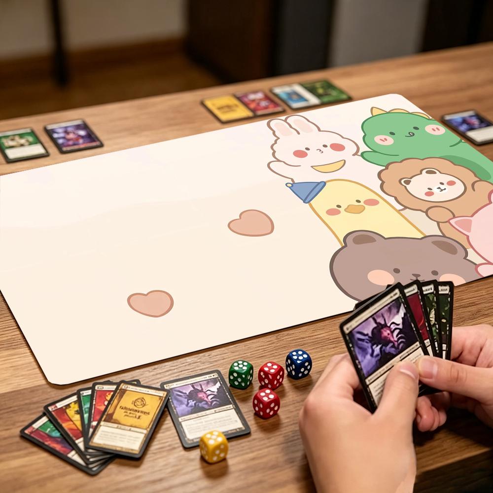 かわいいウサギの池、緑の植物、花柄のカードゲームプレイマット - Play Mat Neoprene のレビューと価格