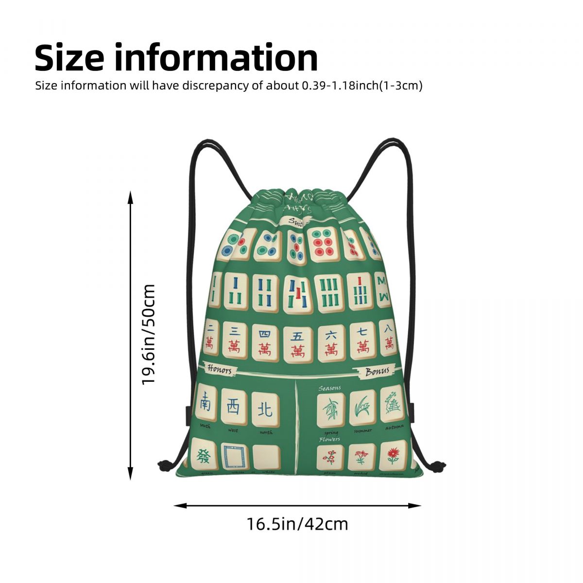 麻雀牌柄バックパックポータブル巾着バッグ雑貨バッグブックバッ - Tile Bag Drawstring のレビューと価格