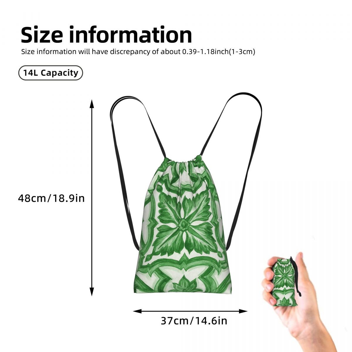 グリーンの華やかな花柄地中海シチリアタイルバックパック巾着バ - Tile Bag Drawstring のレビューと価格