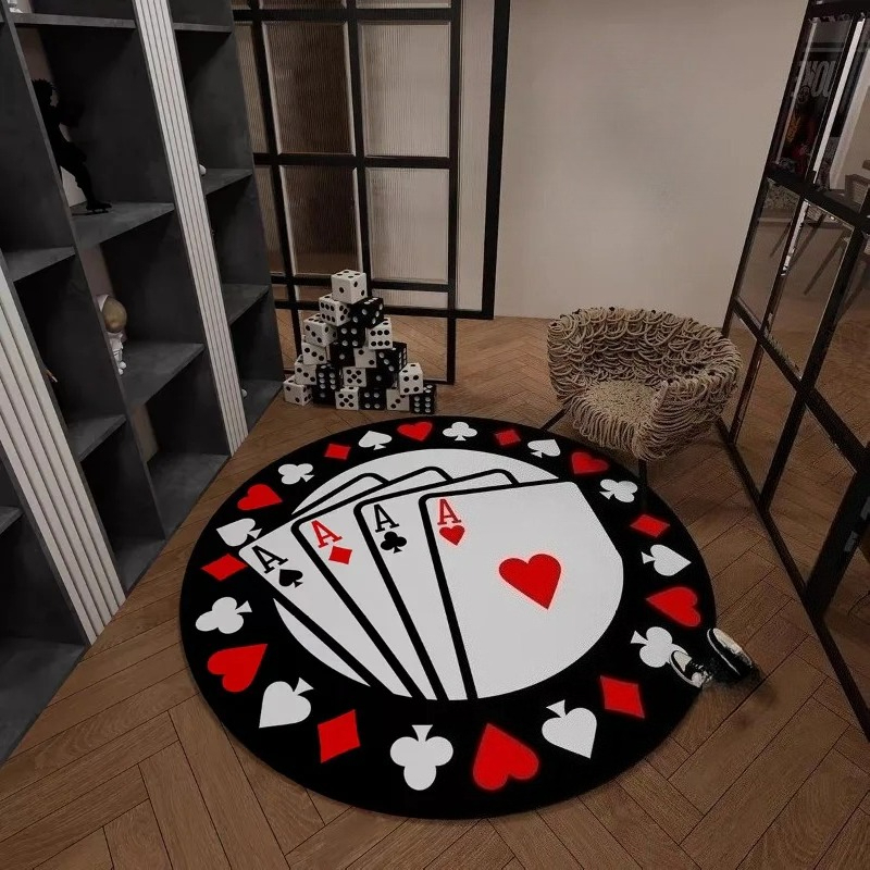オールインマジックポーカーカード柄の丸型ラグ、滑り止めフロア - Board Game Hotel のレビューと価格